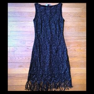 Black sleeveless fringe dress